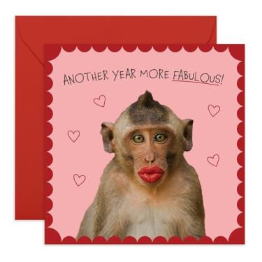 Imagem de CENTRAL 23 Cartão de aniversário para mulheres engraçado - "Another Year More Fabulous" - Design de macaco com batom vermelho - Cartão de aniversário peculiar bem-humorado para meninas irmã amiga