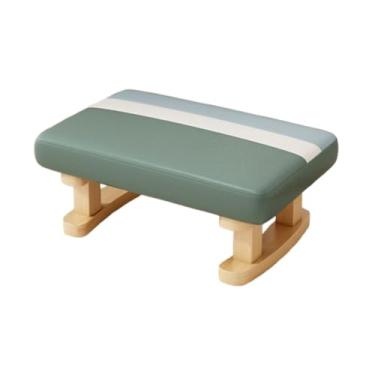 Imagem de MotiveTech Cadeira retangular, apoio para os pés, com pernas de madeira, pufe baixo pequeno para porta, Verde