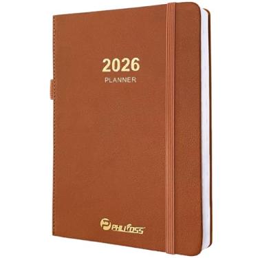 Imagem de Agenda diária/calendário 2026, uma página por dia, agenda mensal diária com horários e abas mensais, janeiro a dezembro de 2026, livro de compromissos de 14,5 x 21 cm, suporte para caneta, capa de