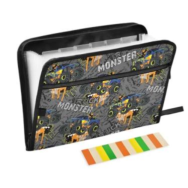 Imagem de Pastas de arquivo de carro Monster Truck, pastas de plástico com 13 bolsos, pasta de arquivos expansível para documentos, escola, estudantes, escritório, pasta estética com etiquetas tamanho A4 carta