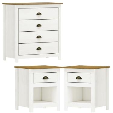 Imagem de Comoda 4 Gav e 02 Mesas de Cabeceira Madeira Maciça Branco Freijo Milani Store