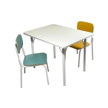 Imagem de Conjunto Infantil Mesa Branca em Mdf Alt.: 520mm c/ 2 cadeiras colorid