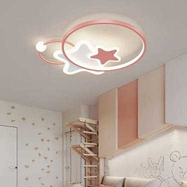 Imagem de Luminária de teto LED embutida para meninos e meninas, luminária de quarto infantil regulável com controle remoto, lustre moderno de acrílico com design de 3 estrelas para sala de estar, sal