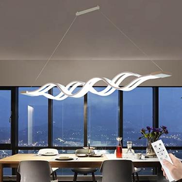 Imagem de Lustre LED moderno regulável com controle remoto, luminária pendente ondulada para mesa de jantar e ilha de cozinha, 4 luzes pendentes contemporâneas, 100 x 6 cm (39 x 2 polegadas)