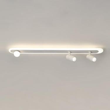 Imagem de Luminária de teto LED branca, longa, semi-embutida, com holofote, moderna, linear, próxima ao teto, 3 modos de cores, lustres para quarto, cozinha, armário, corredor