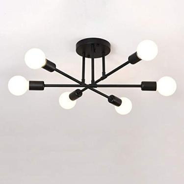 Imagem de Lustre nórdico moderno dourado com 6 luzes, luminária de teto embutida para sala de estar, sala de jantar, corredor, soquete de lâmpada E27