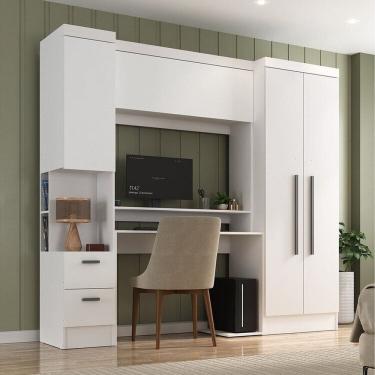 Imagem de Escrivaninha com Armário 4 Portas e 2 Gavetas Modulado Viena Espresso Móveis Branco