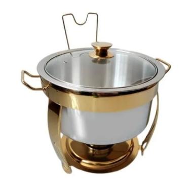 Imagem de Kit 2 Rechaud Redondo Banho Maria Aço Inox 8 Litros Dourado