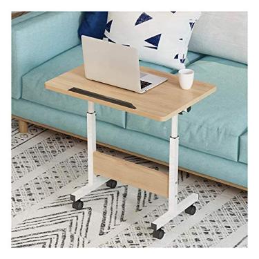 Imagem de Mesa móvel para estação de trabalho, mesa para laptop, mesa de computador, mesa ajustável com bisel, prevenção de quedas para sala de estar e quarto (cor: branco) azul