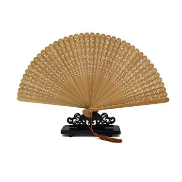Imagem de HSYHKDSY Ventiladores dobráveis Ventilador portátil dobrável para mulheres Chinês Japonês Ventilador Dobrável Bambu Ventilador de Mão com Borlas Fãs de Casamento Vintage Decorativo Leques de Mão (Brun
