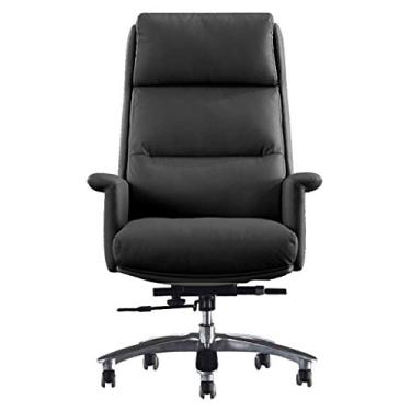 Imagem de P9IDEDFH Cadeira de escritório de couro cadeira de computador casa confortável moderna minimalista cadeira executiva de negócios cadeira de couro (cor: preto)