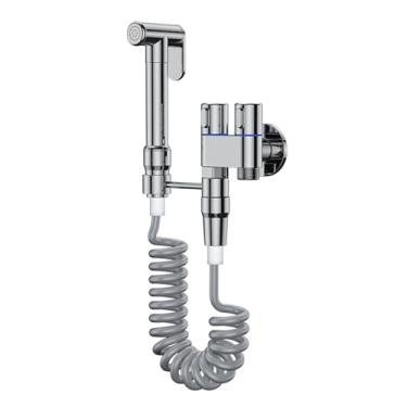 Imagem de ifgswopq Pulverizador de bidê portátil para vaso sanitário jato spray portátil bidê lavatório todo cobre resfriamento único 2 saídas de água, cinza (cinza pistola)