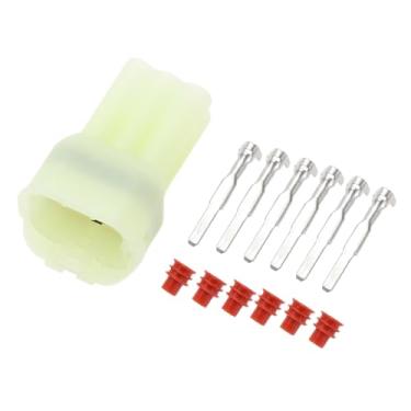 Imagem de INFINAUTO Kits de alojamento de plugue de conector de fio elétrico de carro de 6 pinos, série de 2,2 mm, conector terminal de fio macho para carro, trailer, caminhão, bege, 1 conjunto