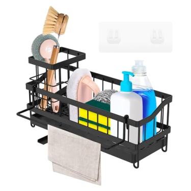 Imagem de Organizador de pia, suporte de esponja de ferro sem perfuração para pia de cozinha, organizador versátil de pia de cozinha com bico de rotação de 360°, divisor organizador de pratos, armazenamento de