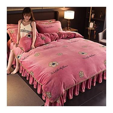 Imagem de Cama de veludo de leite espesso quente de inverno 4 peças capa de edredom de veludo macio plus veludo coral flanela inverno saia de cama conjunto de cama capa de edredom completo (cor: T012-1, tamanho