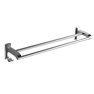 Imagem de DSeenLeap Toalheiro de casa de banho com barra, toalheiro duplo em aço inoxidável 304, montagem com parafusos, acabamento polido, prateado (50 cm)