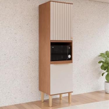 Imagem de Paneleiro Cozinha 2 Portas Nicho Microondas Armário 100% Mdf (Freijó/Off White)