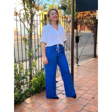 Imagem de Calça Wide Leg Moletom - Claudia Camargo Ateliê , Azul