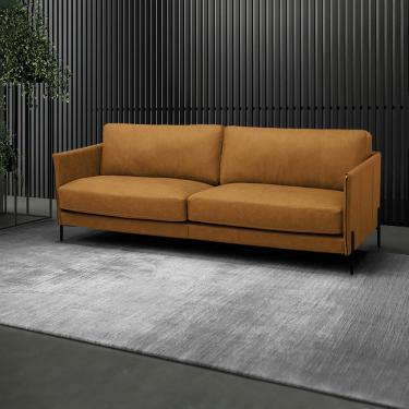 Imagem de Sofá Decorativo Karine 4 Lugares Sala de estar 270cm Pés em Aço Couro Caramelo Manchado G88 - Gran Belo