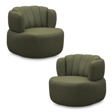 Imagem de Kit 2 Poltronas Decorativas Mariele Sala de Estar Base Giratória em Aço Couro Fendi G88 - Gran Belo