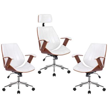 Imagem de Kit 2 Cadeiras de Escritório Juliette Diretor e 1 Presidente Giratórias Branca - Gran Belo