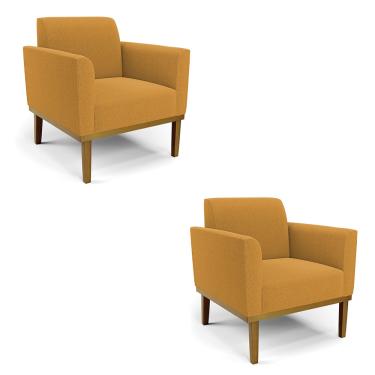 Imagem de Poltrona Sala Base Madeira Castanho Kit 2 Marisa Bouclê Mostarda D03 - D?Rossi