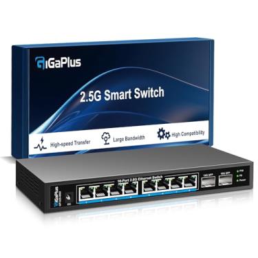 Imagem de GigaPlus 10 Port 2.5Gb Unmanaged Ethernet Switch with 8* 2.5G Base-T Ports, 2* 10G SFP+ Ports. 2.5Gbps Network Switch for 2.5Gbps NAS/PC, WiFi6 Router, Wireless AP. Fanless Design, Plug an