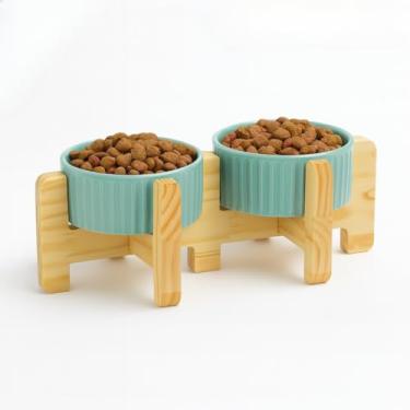 Imagem de Comedouro Bebedouro Pet Elevado Duplo Pote Ração Água Porcelana 320ml(Verde)