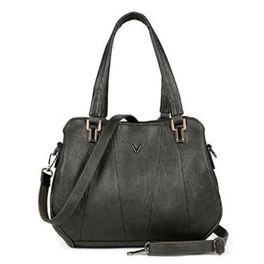 Imagem de Bigfanshu Bolsas femininas retrô de couro com três camadas de bolso, bolsa carteiro, bolsa de ombro luxuosa, bolsa casual moderna, Verde, 29cm 14cm 23cm