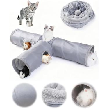 Imagem de JanYoo Coelhinho túnel coelho esconderijo brinquedos para coelhos acessórios cobaias furão gatinho 3 maneiras túneis dobráveis (cinza sólido)