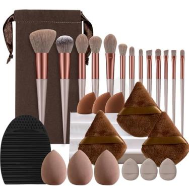 Imagem de Conjunto de pincéis de maquiagem para viagem, 26 peças, ferramenta de maquiagem premium, corretivos sintéticos, kit de esponjas de pó para iniciantes