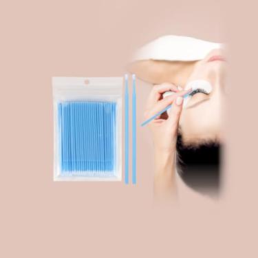 Imagem de 100 pincéis aplicadores descartáveis para extensão de cílios, microcotonetes azuis, varinhas de rímel de sobrancelha, escova de cílios postiços para limpar