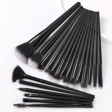 Imagem de 20 peças de conjuntos de pincéis de maquiagem poderosos pincéis de blush para sombra, pincel delineador para líquido, creme e pó - polido, mistura e pincel facial (QH)