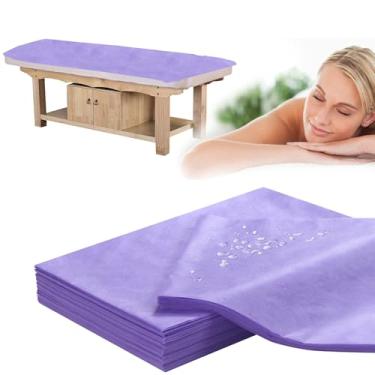 Imagem de Lençóis descartáveis para mesa de massagem 50 peças 78,7 cm x 180,3 cm lençol de mesa de massagem impermeável tecido macio não tecido SPA capa de cama respirável para massagem beleza tatuagens (roxo)