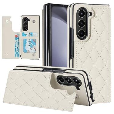 Imagem de Capa carteira para Samsung Galaxy Z Fold 6 com suporte para cartão, capa flip de couro com suporte, fecho magnético, capa de telefone resistente à prova de choque (branca)