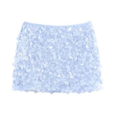 Imagem de Saia Mini Slim Fit Com Lantejoulas Para Mulheres, Estilo Europeu-Ameri