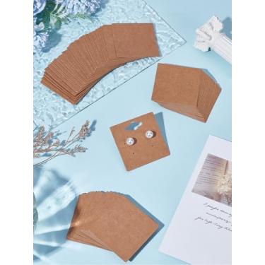 Imagem de 100 peças de cartões de exibição de brincos de papel, cartões de brinco em branco marrom arenoso, suporte de joias quadrado, papelão para exibição de joias, acessórios de pendurar, embalagem, 5 x 5 cm