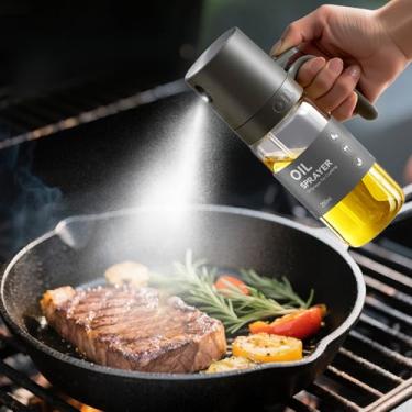 Imagem de Pulverizador de óleo de 250 ml para cozinhar, dispensador de óleo 2 em 1 para cozinha, frasco dispensador de azeite de oliva para utensílios de cozinha, fritadeira a ar, salada, churrasco (prata)