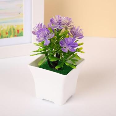 Imagem de Flores artificiais para decoração de casa e jardim, decoração de casa, escritório, mini simulação, 1 vaso 7 (roxo)