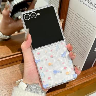 Imagem de Capa para Galaxy Z Flip6 com ondulações de água transparentes e flores fofas, capa de silicone com corrente (apenas para Galaxy Z Flip6)