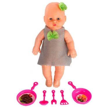 Imagem de Boneca Faz Comidinha Papinha Babidu Com Panelas E Acessorios