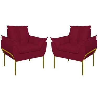 Imagem de Kit 02 Poltronas Base Metal Dourada Sala Quarto Balaqui Decor Marsala