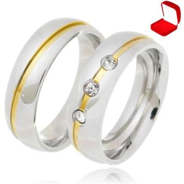 Imagem de Par Aliança Namoro Prata Namoro Compromisso Banhado a Prata Pedrinhas 