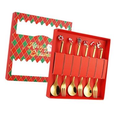Imagem de Fxzqgnh Colheres E Garfos de Mesa de aço Inoxidável para O Natal, Resistentes à Ferrugem, Utensílios de Mesa Criativos, Colheres para Comer em Restaurantes, F, ouro 6 peças