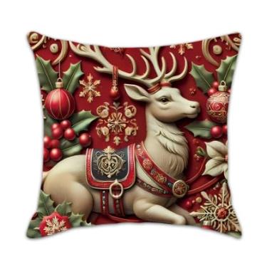 Imagem de Capas de almofada de Natal, ELK, 45,72 x 45,72 cm, linho, desenho animado, boneco de neve, inverno, sala de estar, sofá, capa de almofada, fazenda, Natal, Natal, para sofá, sala de estar