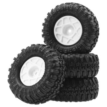 Imagem de 4Pcs ShareGoo RC Plastic 1.0 Beadlock Wheel and Tires Set OD57 x 25mm Rubber Tire Compatible with Axial SCX24 AX24 Traxxas TRX4M FMS FCX24 FCX18 1/18 1/24 RC Crawler (White)