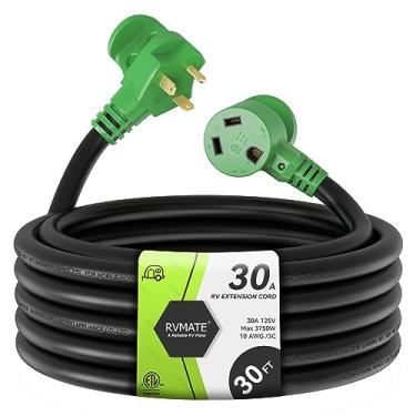 Imagem de RVMATE Cabo de extensão de energia RV 30 Amp 30 pés, cabo de conexão fácil, TT-30P a TT-30R com indicador LED, 10 AWG, listado por ETL