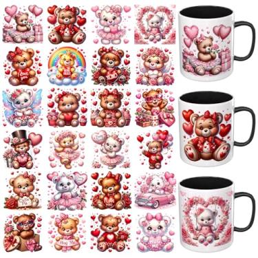 Imagem de DORSBABY Envoltório de copo UV DTF, 24 folhas de ursinho de pelúcia coração de dia dos namorados UV DTF copo envoltório para canecas de vidro café, adesivos de transferência para garrafa de água DIY