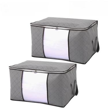 Imagem de KIT2~KIT10 Caixa Saco Organizador Grande Edredom Cobertor Casaco Guarda Roupa Ecológico Anti-Poeira Umidade Multiuso(2PCS-84L-Cinza)