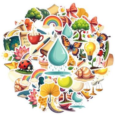 Imagem de 35 peças Natureza Animais Objetos Papelaria Adesivos Brilhantes para Telefone DIY Guitarra Laptop Notebook Mala Copo Guitarra DIY Bicicleta Skate Laptop Bagagem Decoração